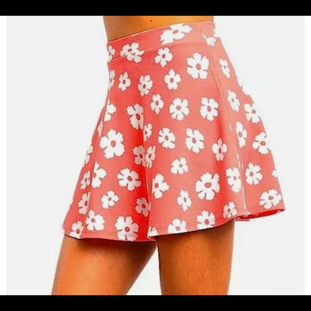 Floral Coral Print Puckered Festival hip Skater Circle Mini Skirt stretchy New